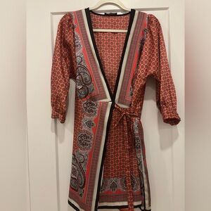 Red and Black Paisley Wrap Dress